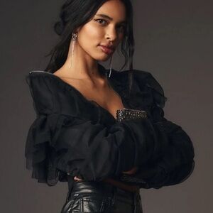 Anthropologie Black Appliqué Bomber Jacket